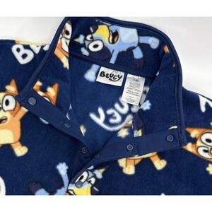 Bluey Fleece Pullover Men's Large Snap Neck Navy All Over Print Cartoon Pockets